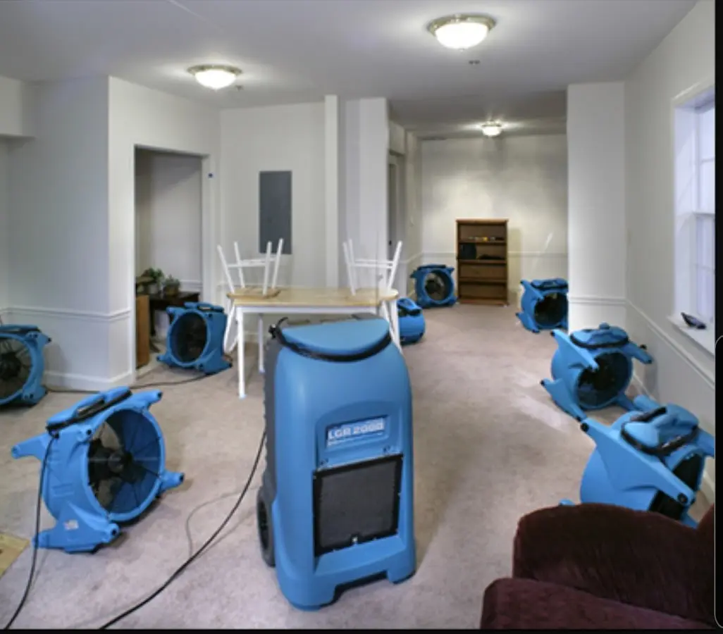 Air movers and dehumidifier setup for Water Damage Restoration in South Union